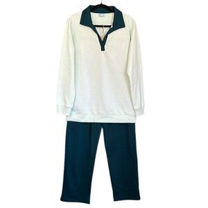New Comfort Corner Two-Piece Set Top & Pants Size Large (L/A) Mint & Dark Green